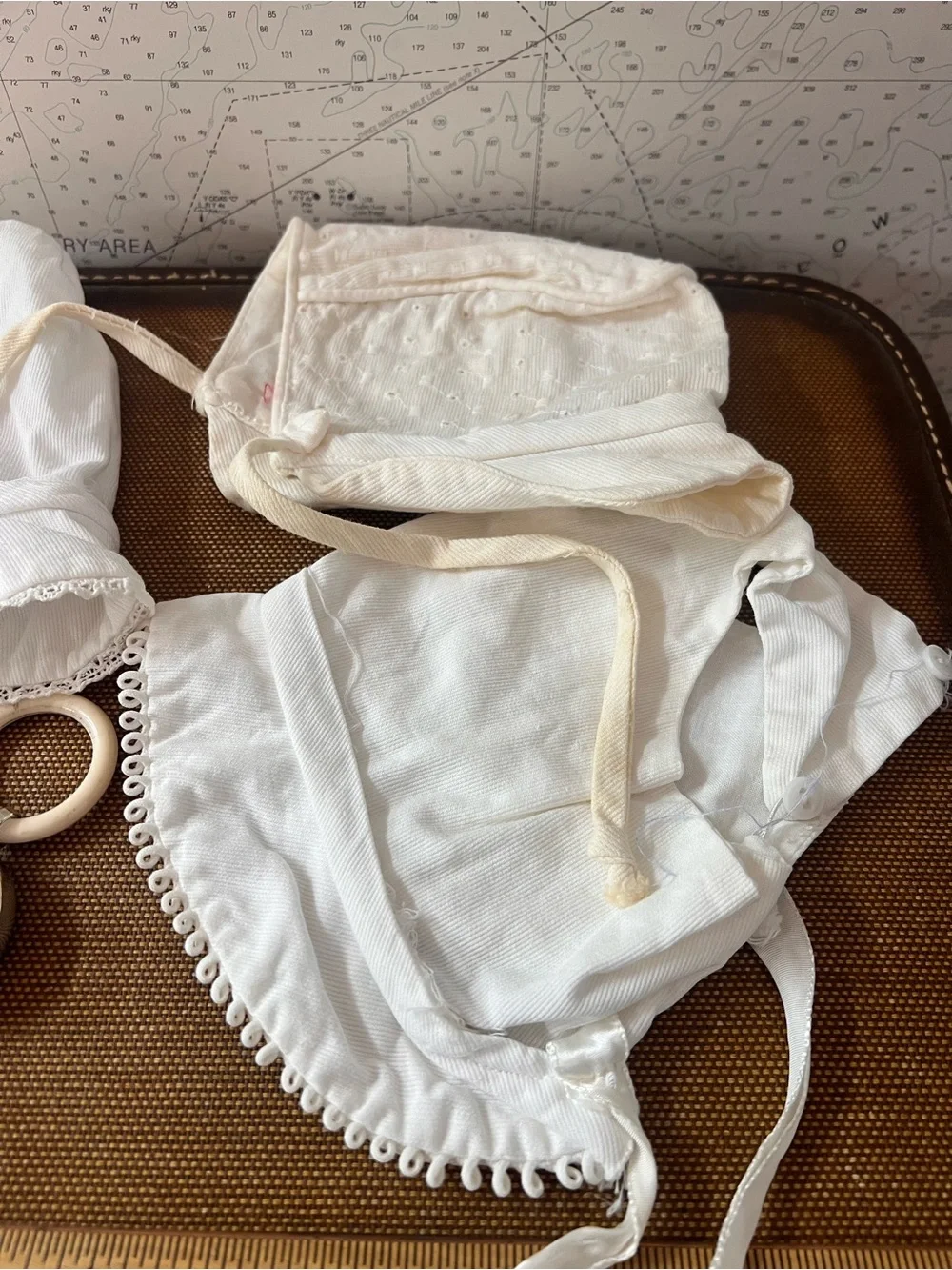 Vintage Baby/doll Bonnets Lot Of Four Plus Bonus Silver Plated Baby Rattle
